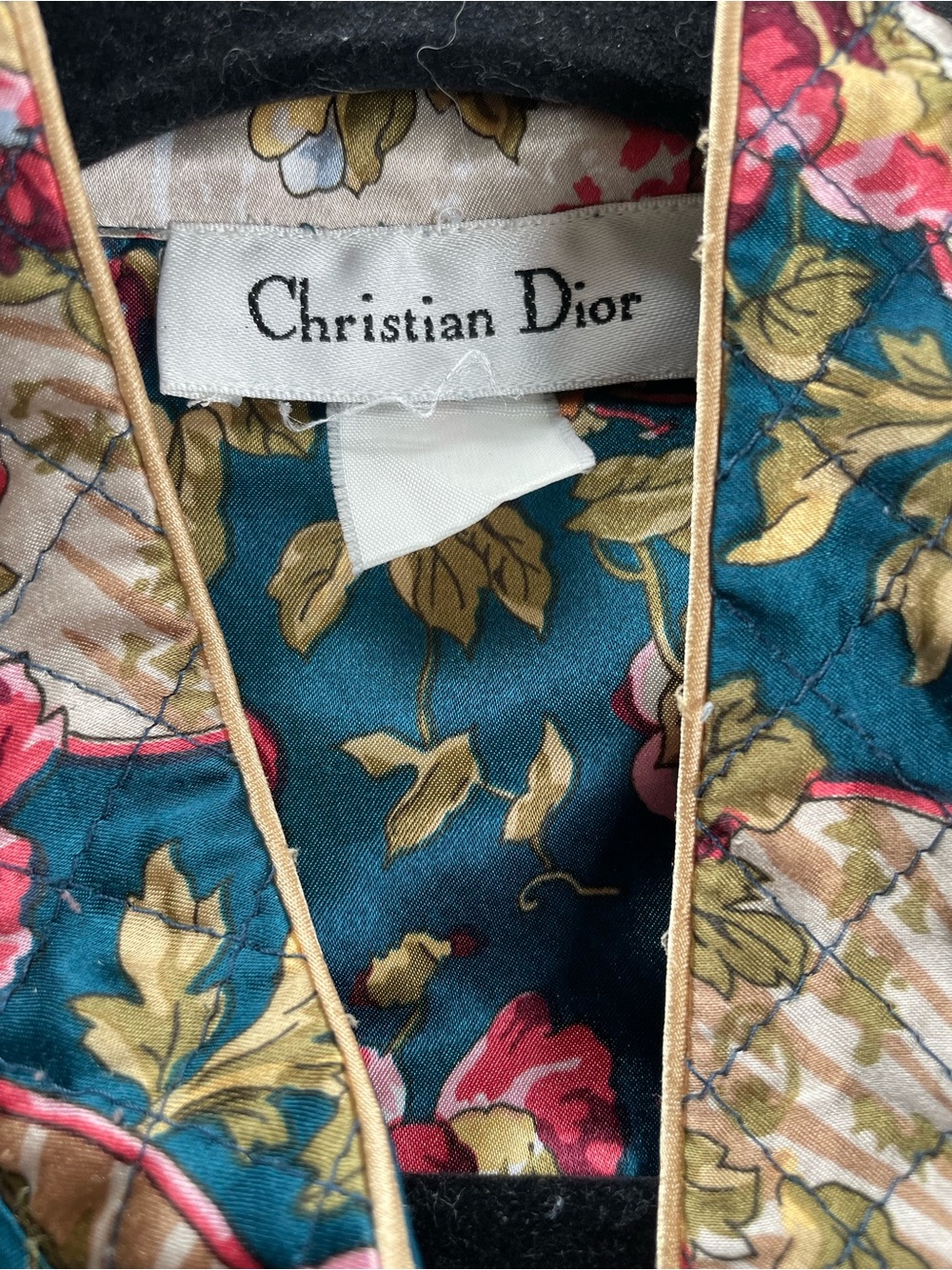 Vintage Christian Dior Floral Satin Jacket - Teal & Gold